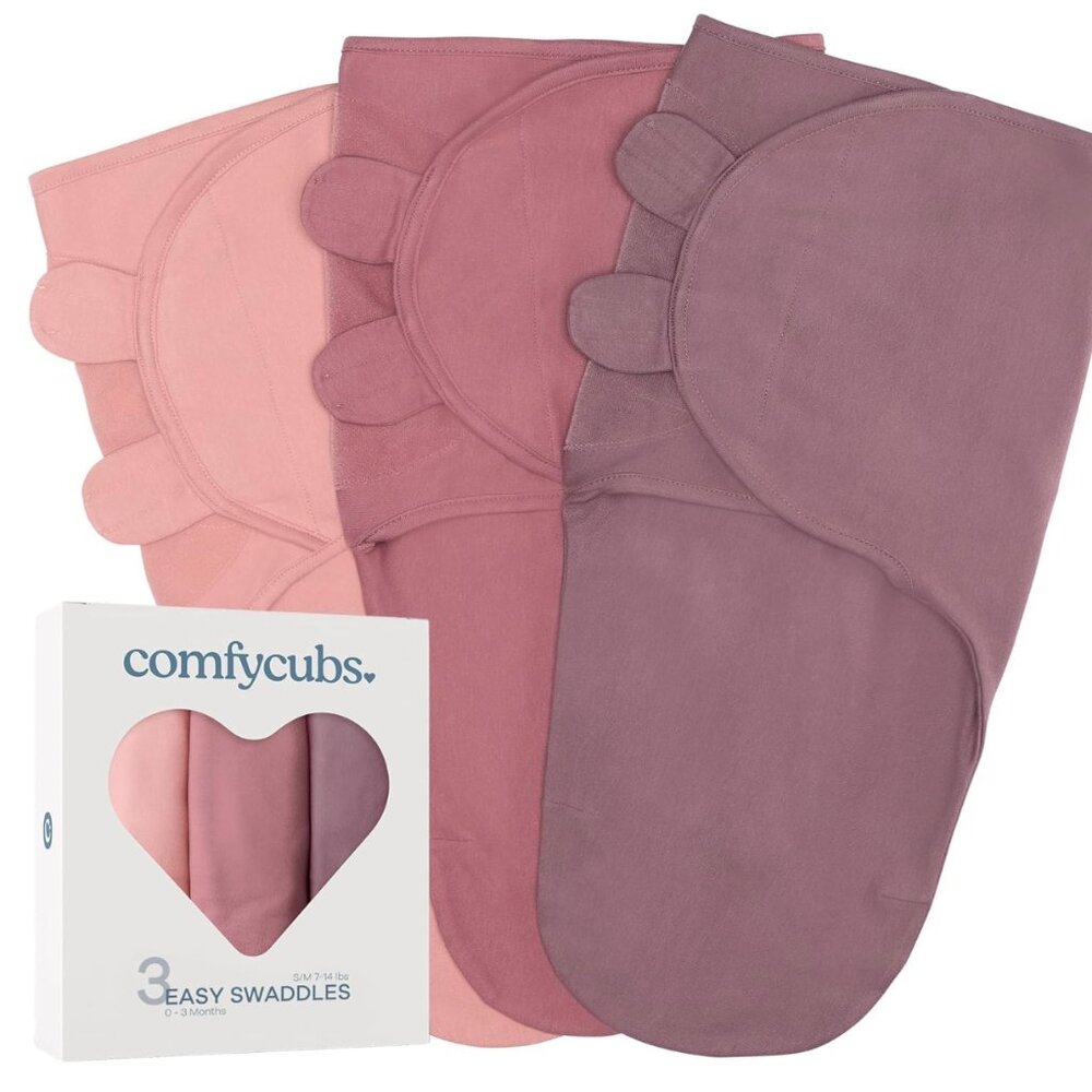 Comfy Cubs Easy Swaddle Blanket 3 Pack 100% Cotton Newborn Wrap Large 3-6 Months